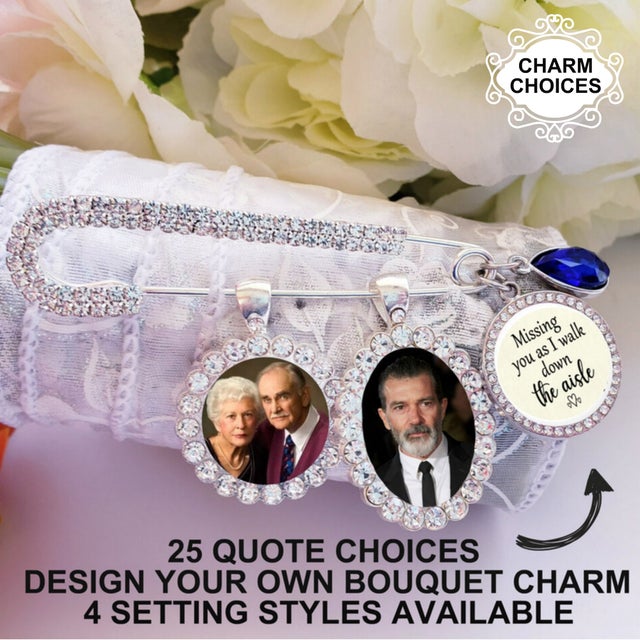 Wedding Bouquet Rhinestone Heart Photo Charm Memorial Remembrance Gift –  Wedding Bouquet Photo Charms