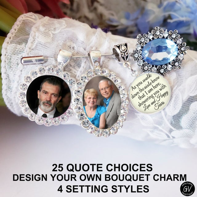 Bridal bouquet charms - set of two custom photo wedding bouquet