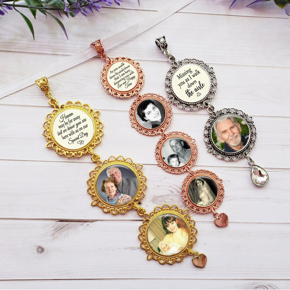 Triple Rose Gold Wedding Bouquet Photo Picture Charm, Gift for Bride, Walk  with me today, Dad Mom Charm, Know you are near